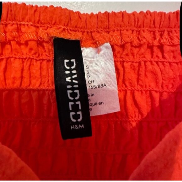 H&M Divided Womens Orange Crop Top S Square Neck Long Puff Sleeves Polyester & E - Picture 4 of 12